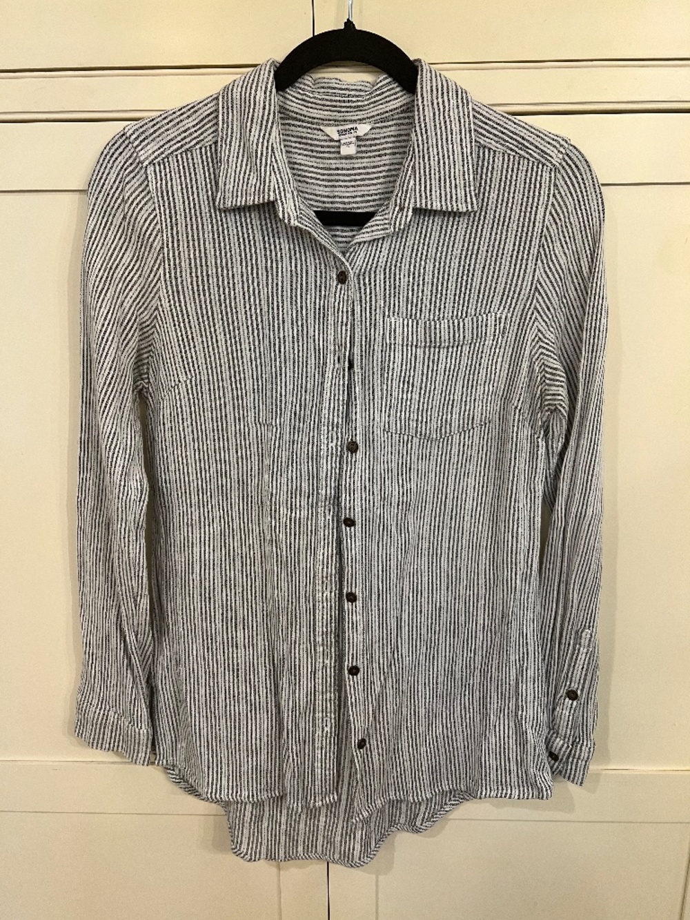 Sonoma Goods for Life Women’s Blouse Gray and White Stripes Size S